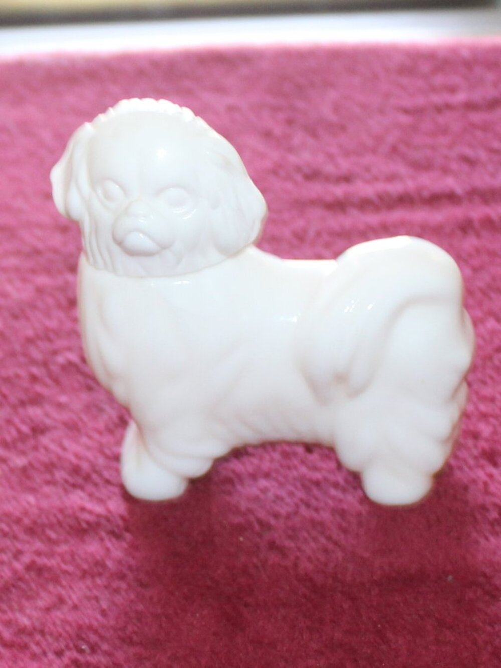 Vintage Avon Royal Pekingese milk glass decanter